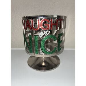 Bath & Body Works 3 Wick Candle Holder Christmas Naughty or Nice Glitter Sleeve